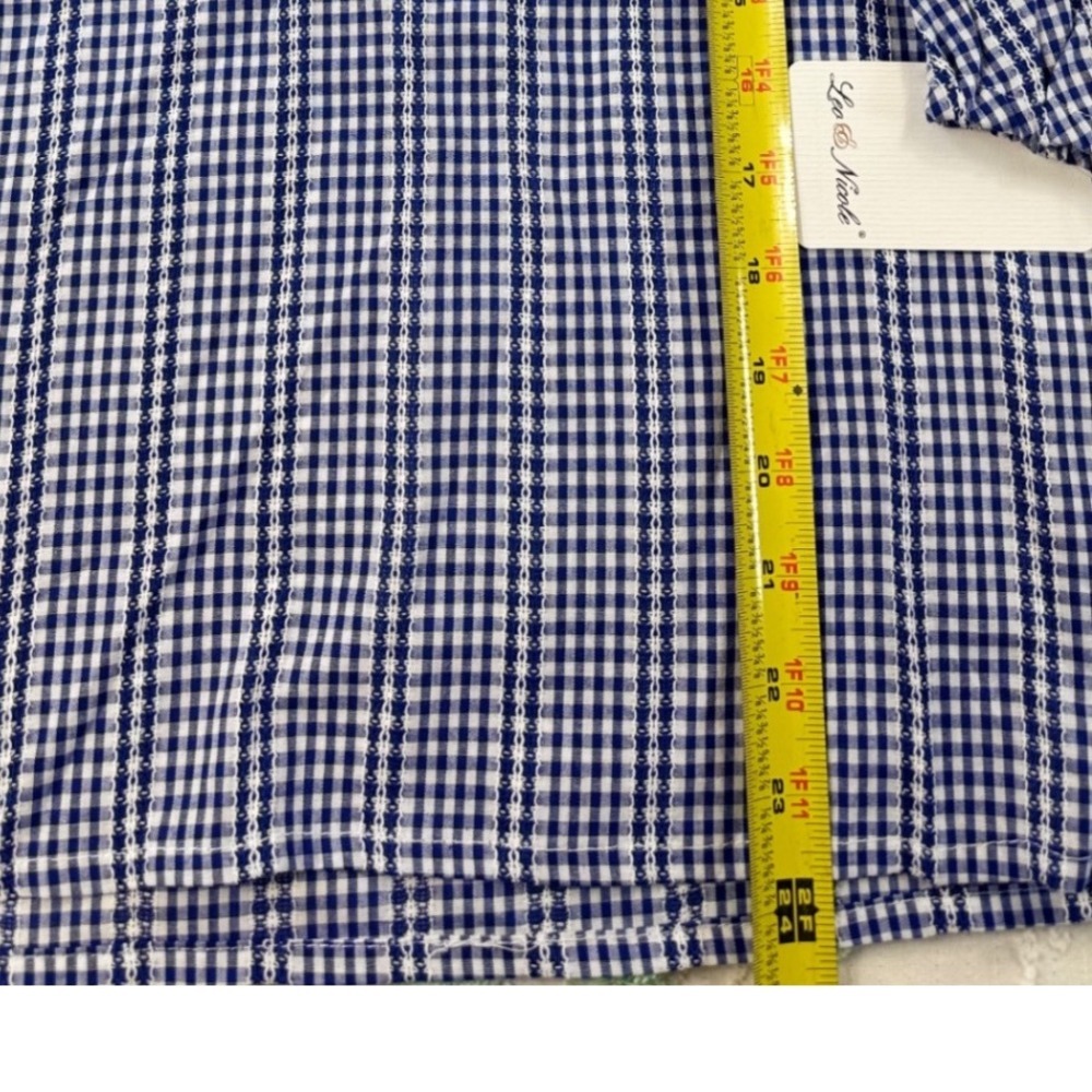 Leo Nicole Blue Gingham Tie Neck Blouse Women's Size‎ Small Puff Sleeve - Picture 3 of 7